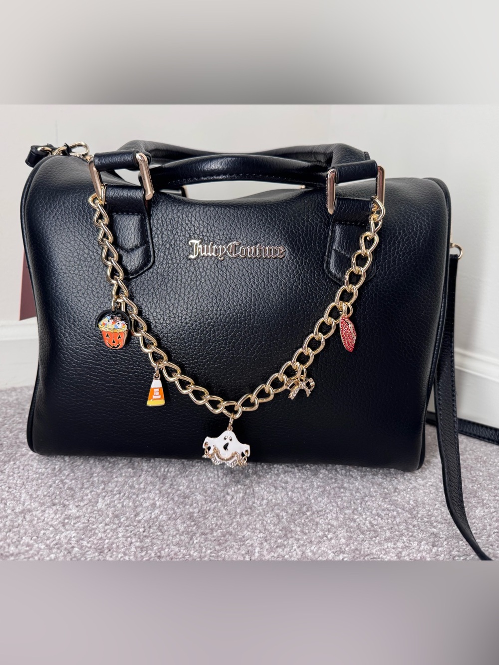 Juicy Couture Halloween Boo Crew Satchel Black & Gold, Gothic Glam , Y2K Juicy